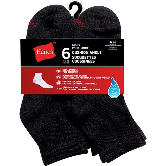 🆕 Men Black Cushion Ankle Socks Label Pack of 6 Ultra Soft Cotton Blend Durable - Picture 2 of 6